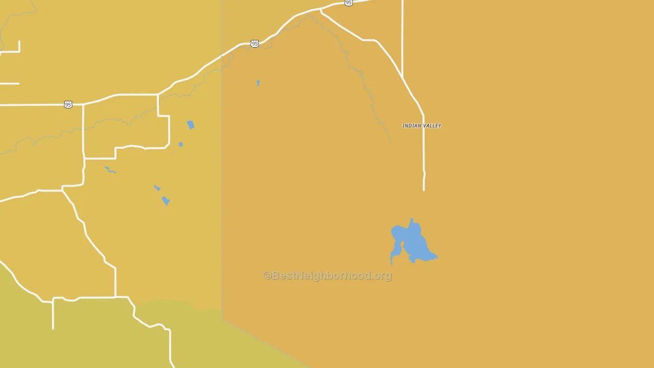 Map of the best neighborhoods in the Indian Valley area, with better matches in green and worse matches in red