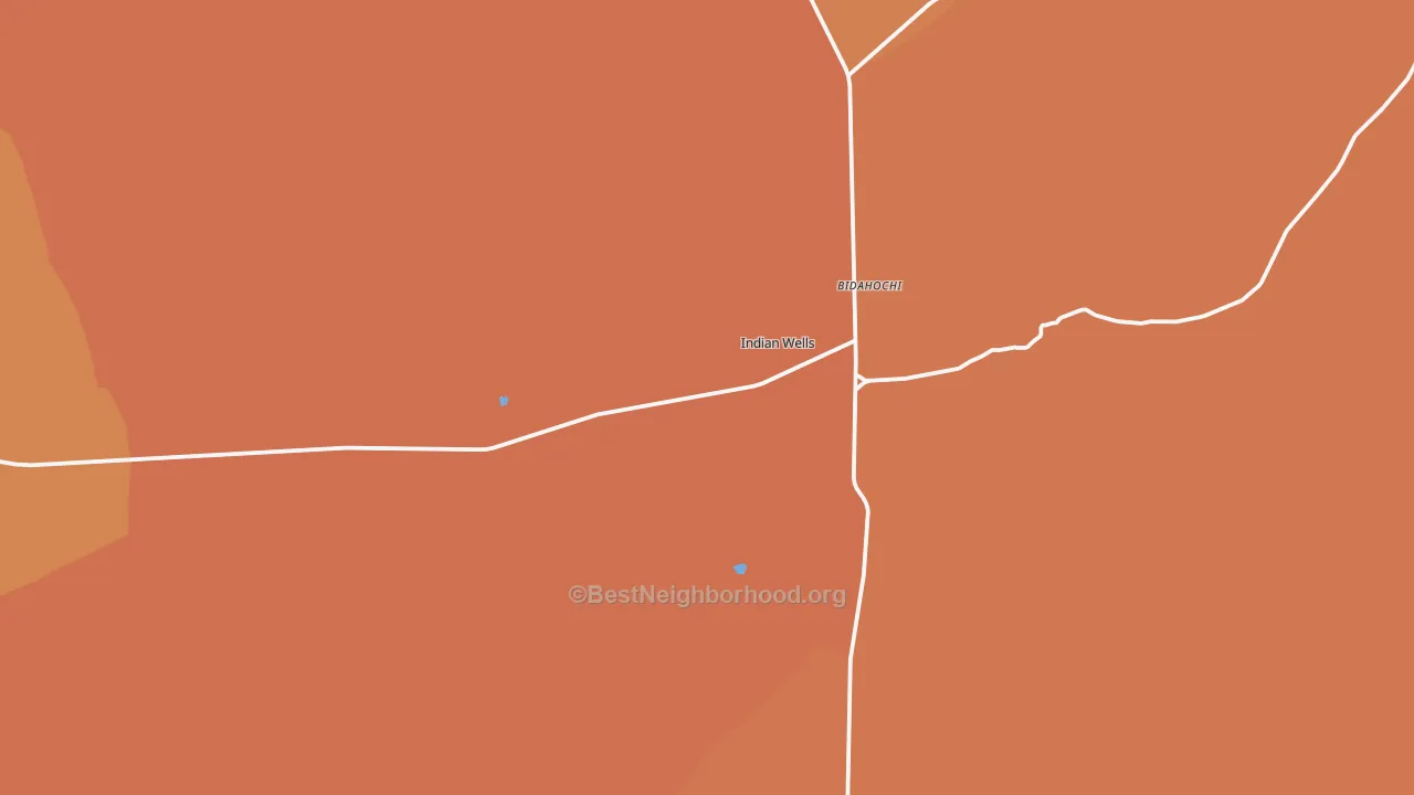 Map of the best neighborhoods in the Indian Wells area, with better matches in green and worse matches in red