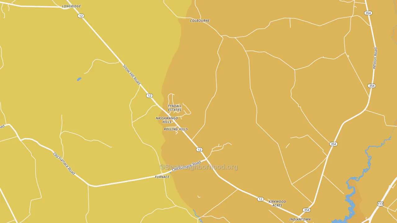 Map of the best neighborhoods in the Indiantown area, with better matches in green and worse matches in red