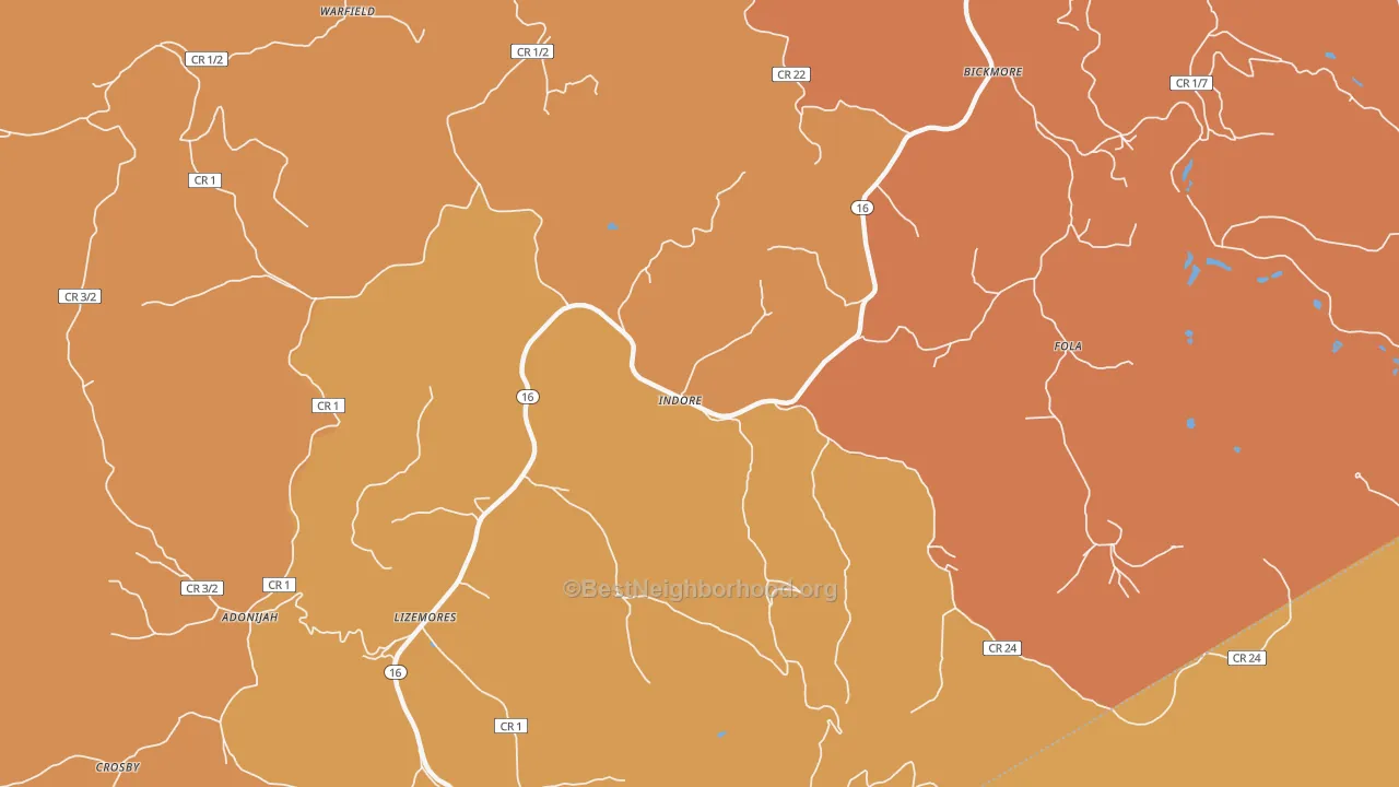 Map of the best neighborhoods in the Indore area, with better matches in green and worse matches in red