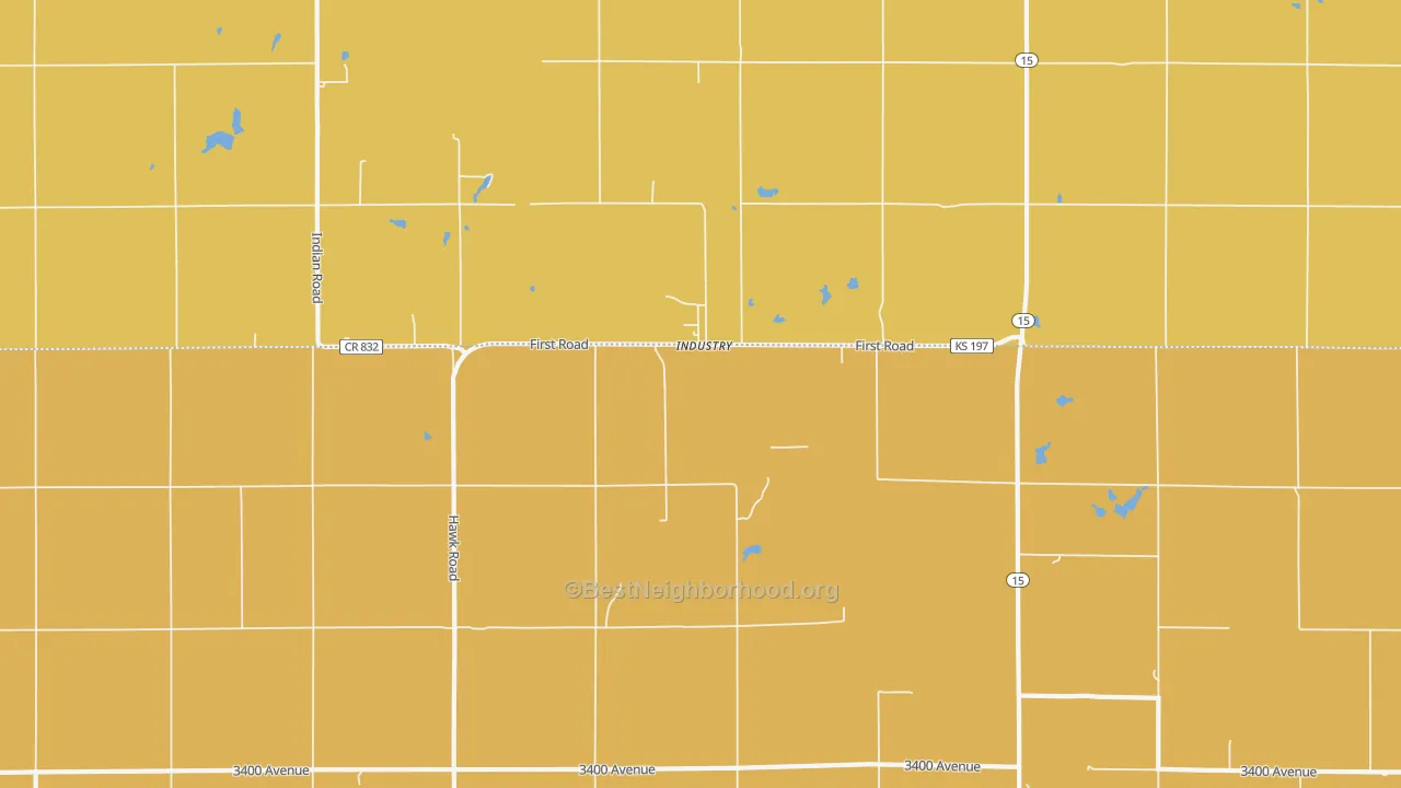 Map of the best neighborhoods in the Industry area, with better matches in green and worse matches in red