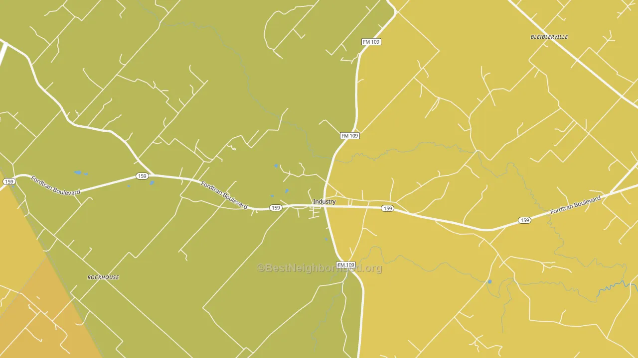 Map of the best neighborhoods in the Industry area, with better matches in green and worse matches in red