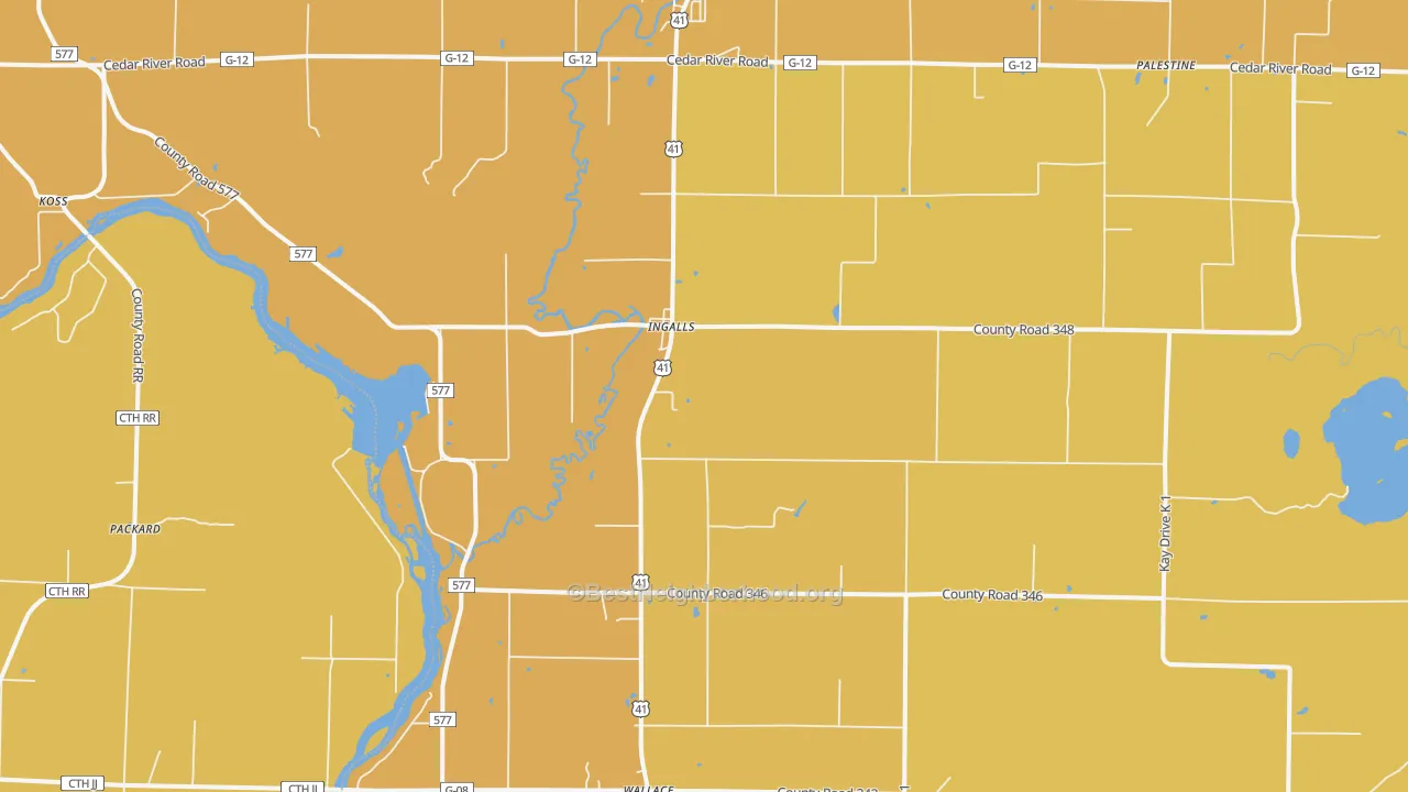 Map of the best neighborhoods in the Ingalls area, with better matches in green and worse matches in red