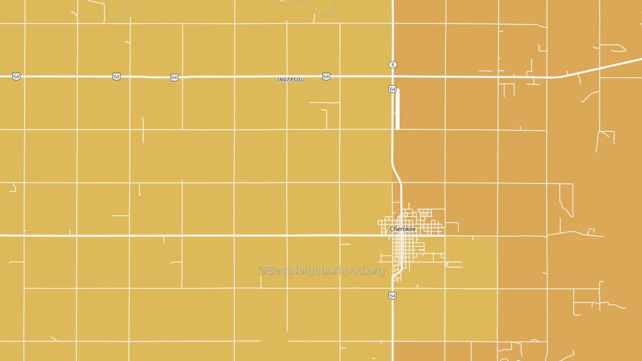 Map of the best neighborhoods in the Ingersoll area, with better matches in green and worse matches in red