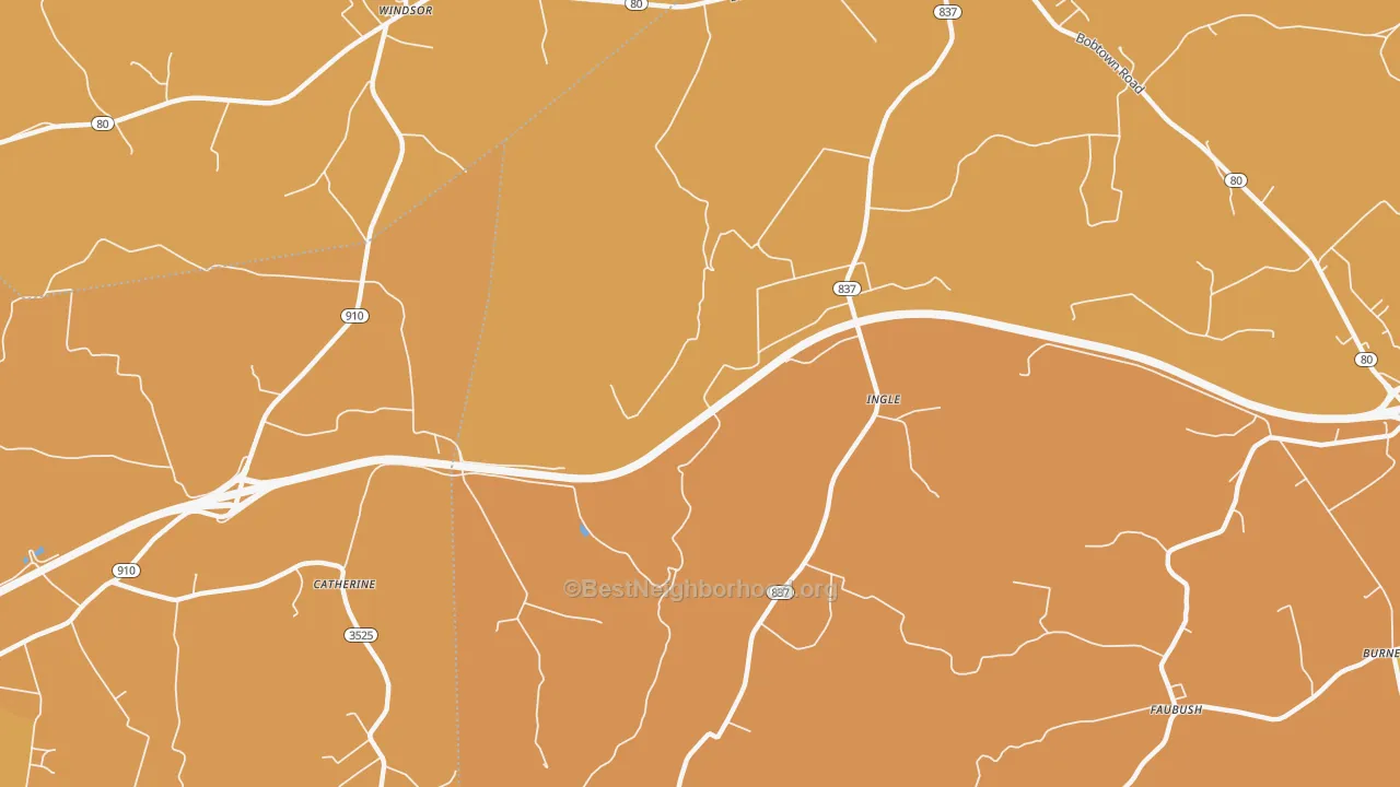 Map of the best neighborhoods in the Ingle area, with better matches in green and worse matches in red