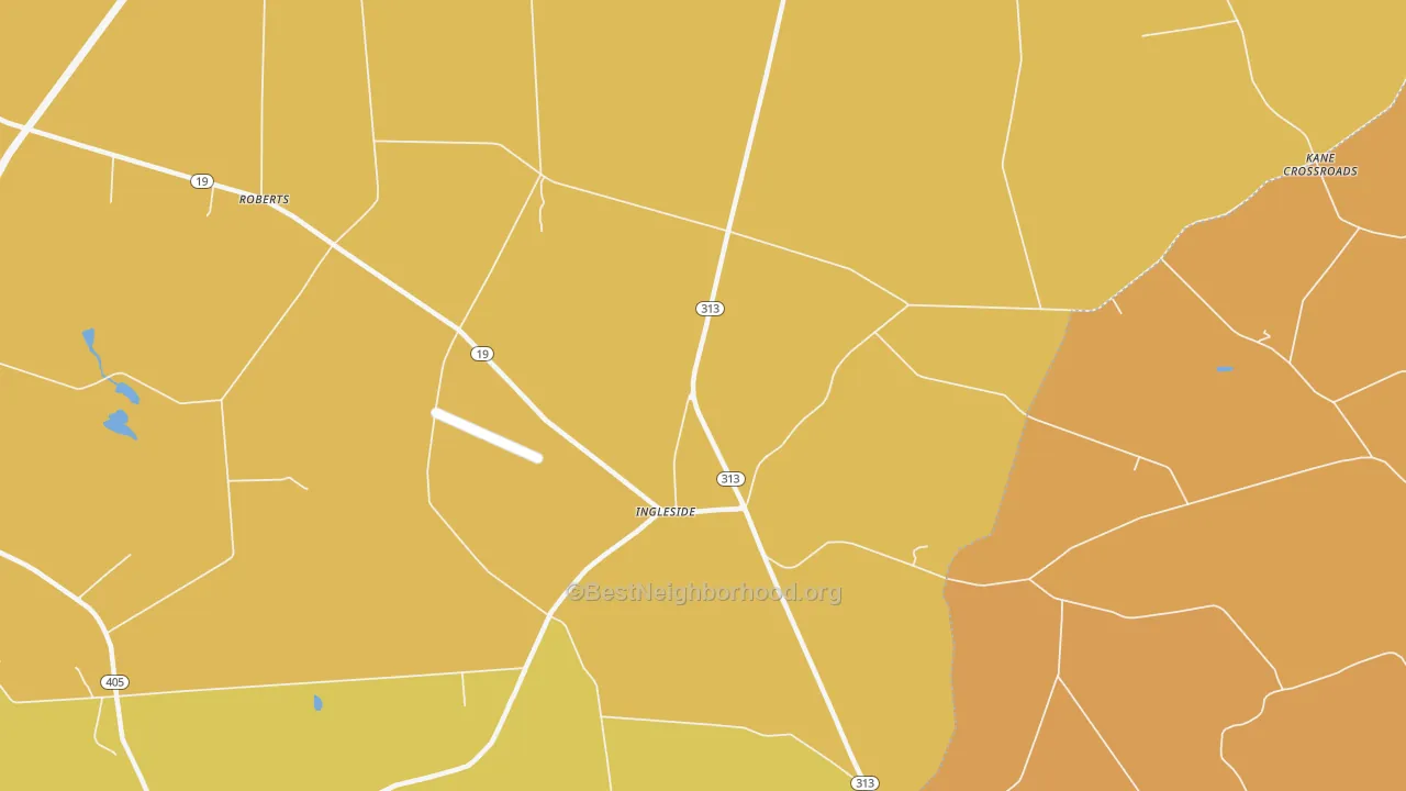 Map of the best neighborhoods in the Ingleside area, with better matches in green and worse matches in red