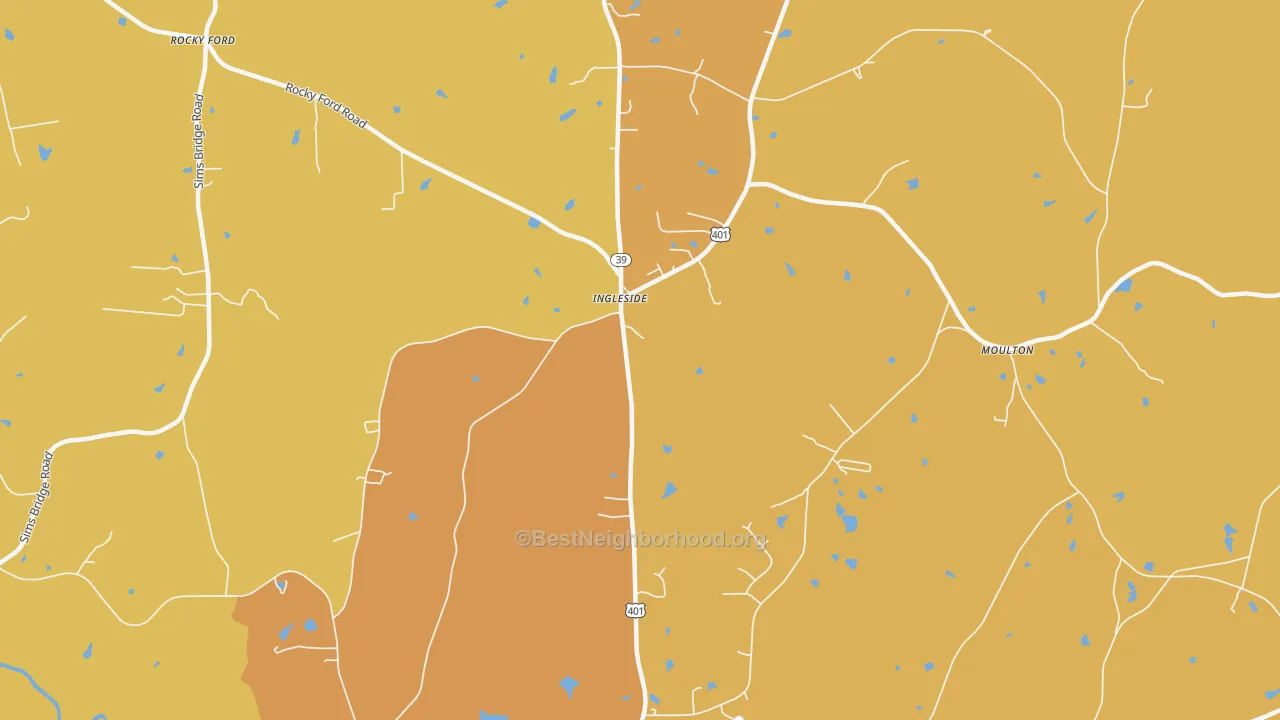 Map of the best neighborhoods in the Ingleside area, with better matches in green and worse matches in red