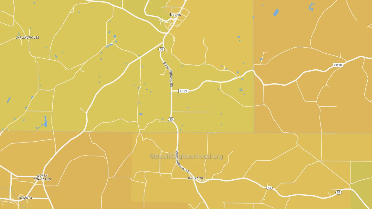 Map of the best neighborhoods in the Ingleside area, with better matches in green and worse matches in red