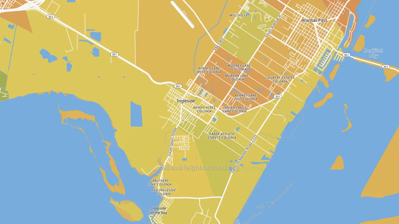 Map of the best neighborhoods in the Ingleside area, with better matches in green and worse matches in red