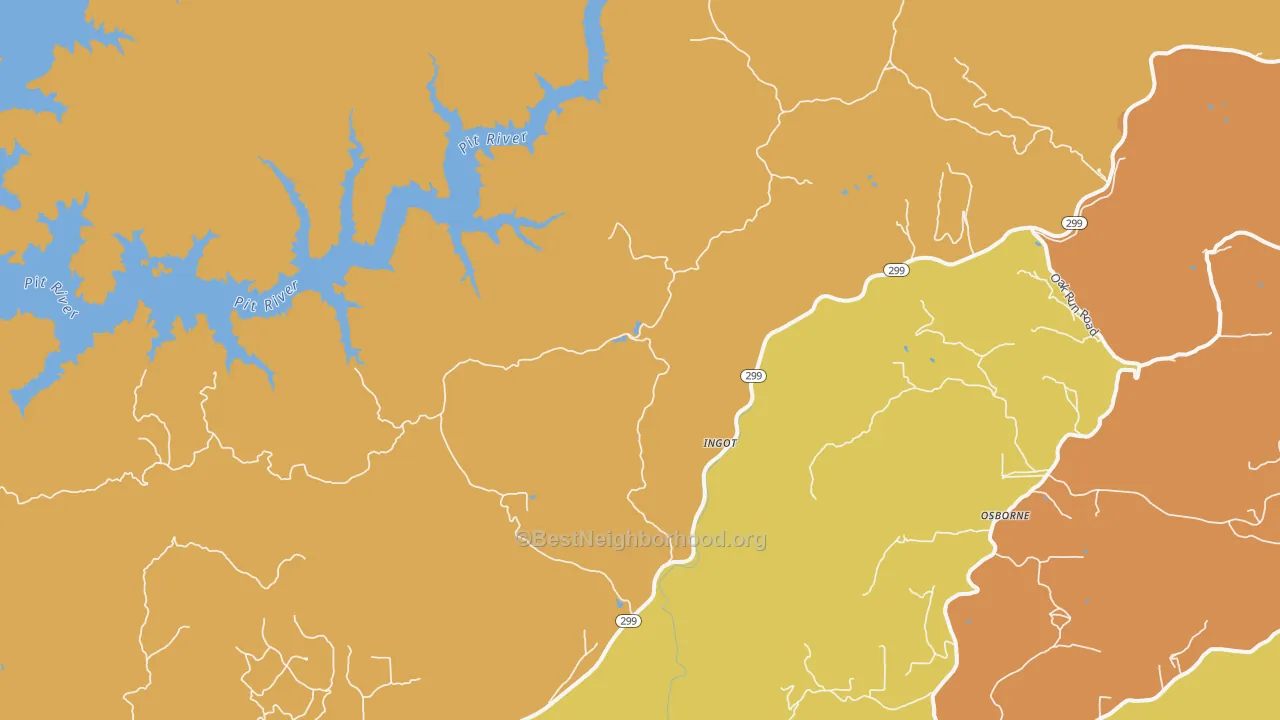 Map of the best neighborhoods in the Ingot area, with better matches in green and worse matches in red