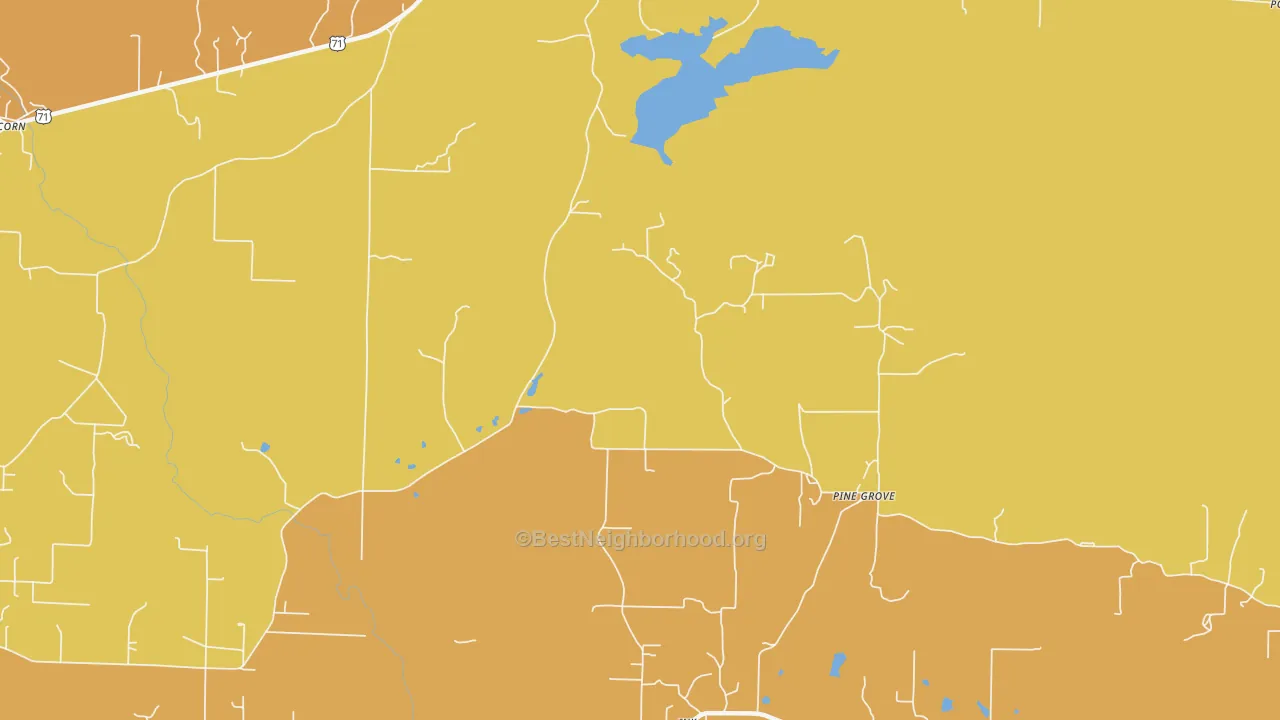 Map of the best neighborhoods in the Ink area, with better matches in green and worse matches in red