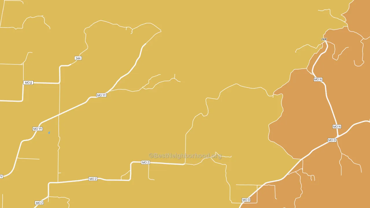 Map of the best neighborhoods in the Ink area, with better matches in green and worse matches in red