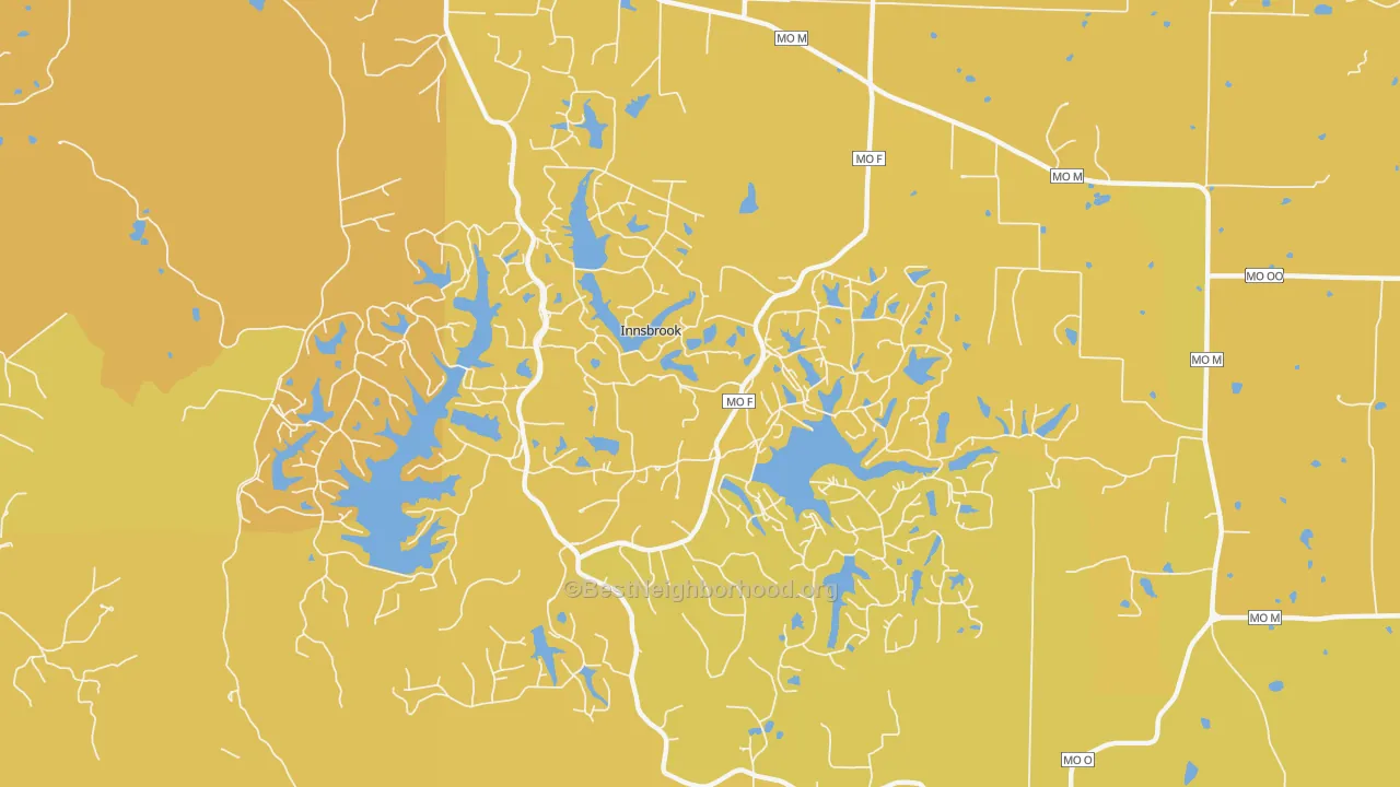 Map of the best neighborhoods in the Innsbrook area, with better matches in green and worse matches in red