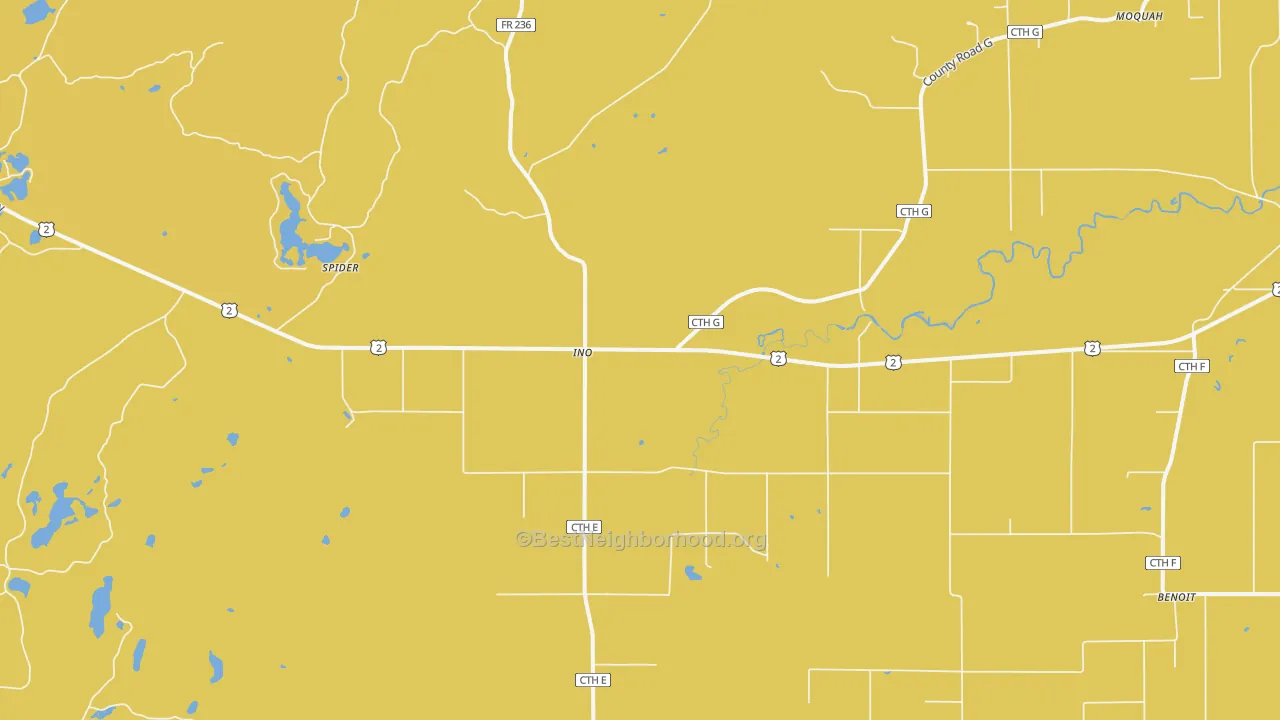 Map of the best neighborhoods in the Ino area, with better matches in green and worse matches in red