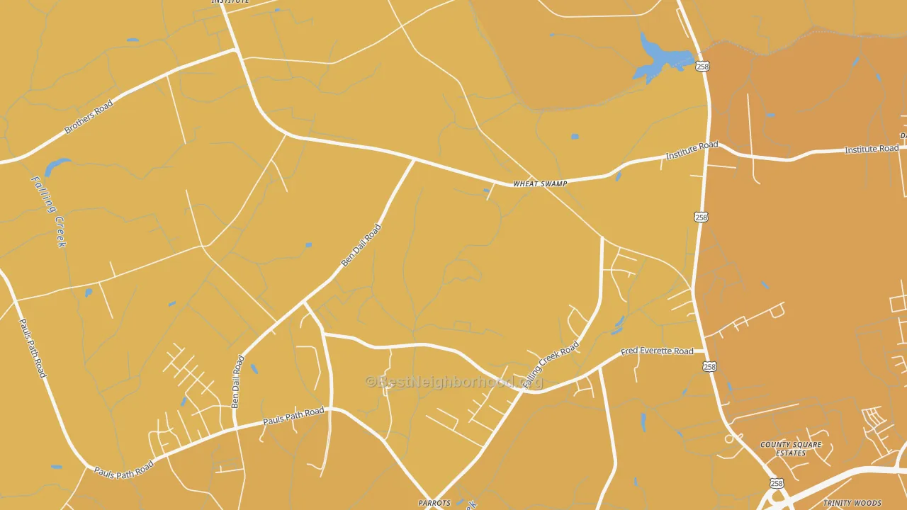 Map of the best neighborhoods in the Institute area, with better matches in green and worse matches in red