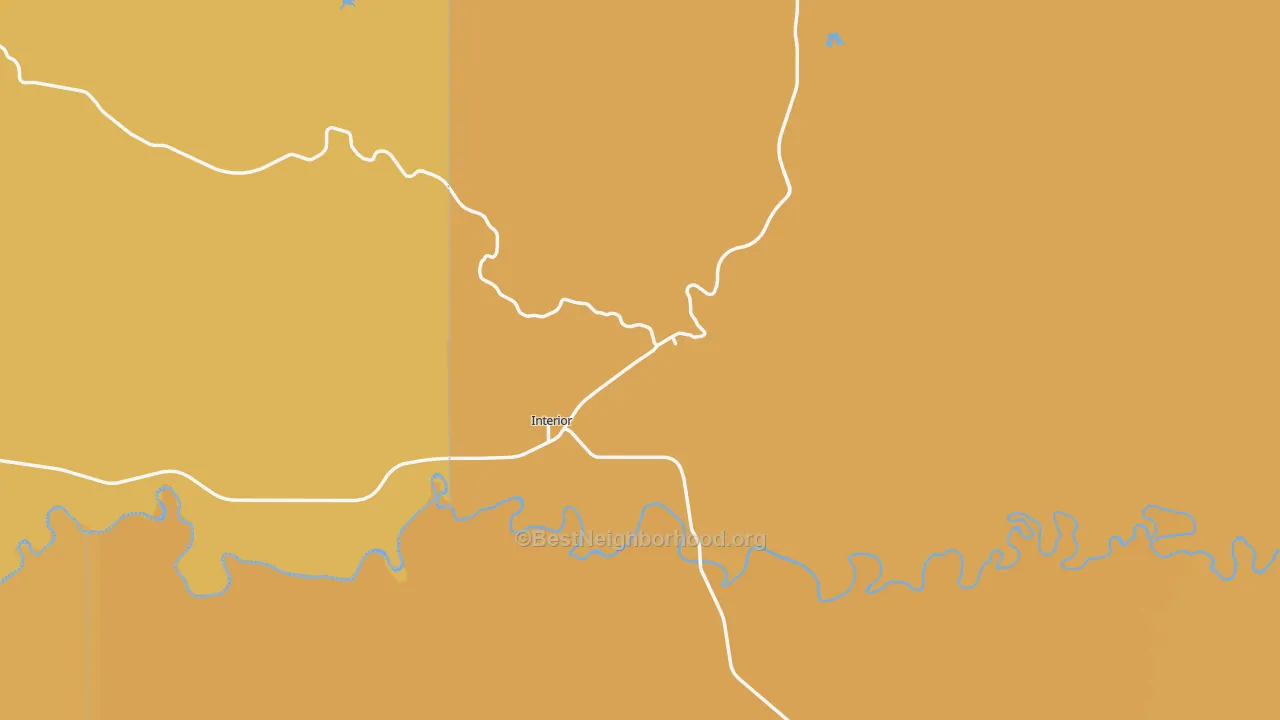 Map of the best neighborhoods in the Interior area, with better matches in green and worse matches in red