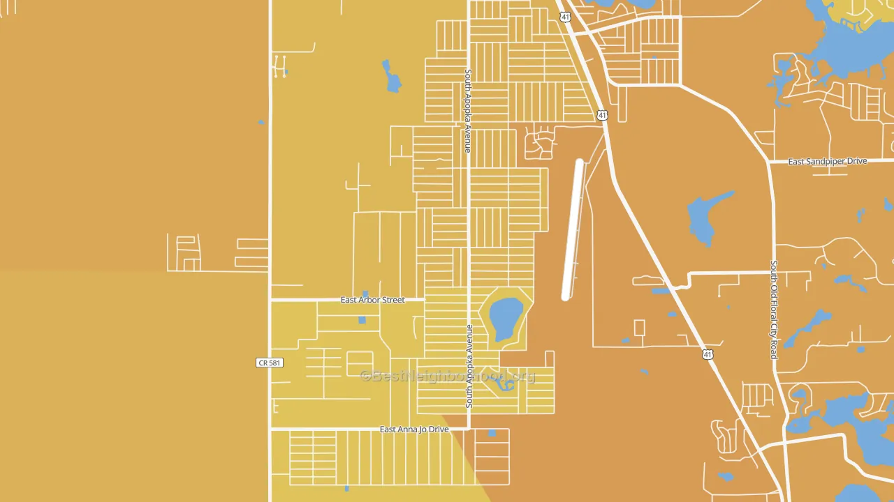 Map of the best neighborhoods in the Inverness Highlands South area, with better matches in green and worse matches in red