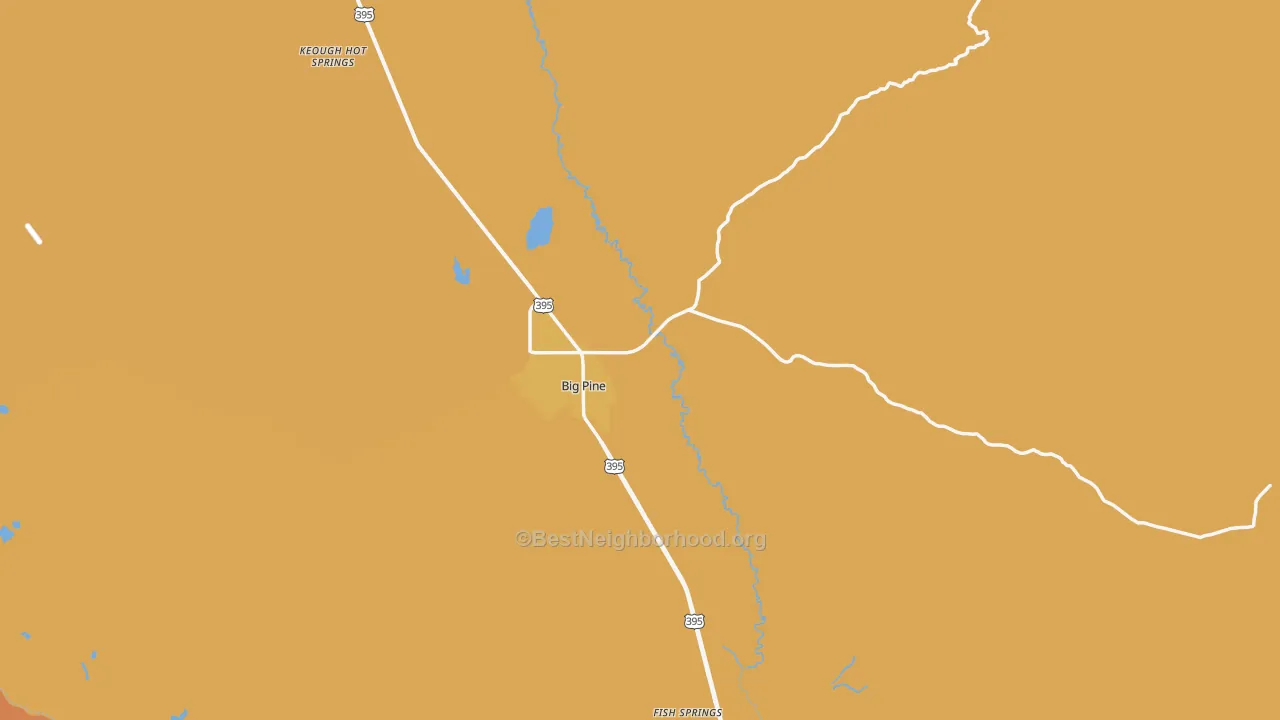 Map of the best neighborhoods in the Inyo County area, with better matches in green and worse matches in red