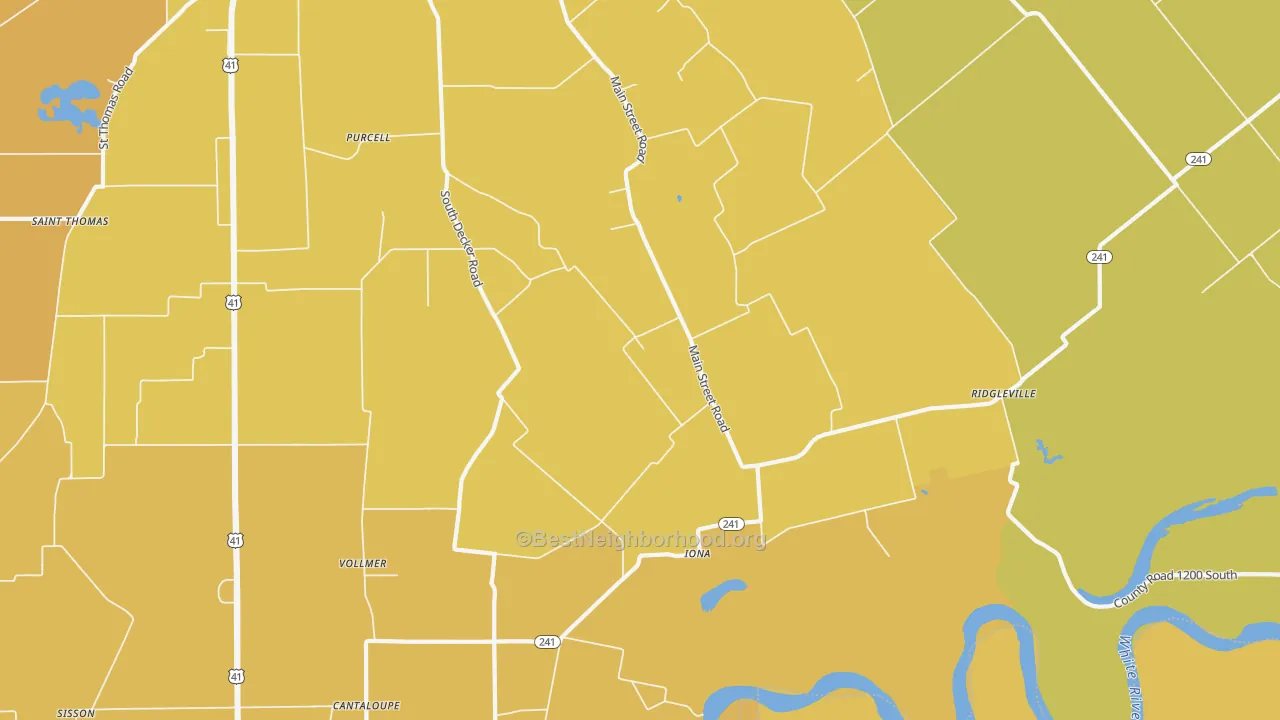 Map of the best neighborhoods in the Iona area, with better matches in green and worse matches in red