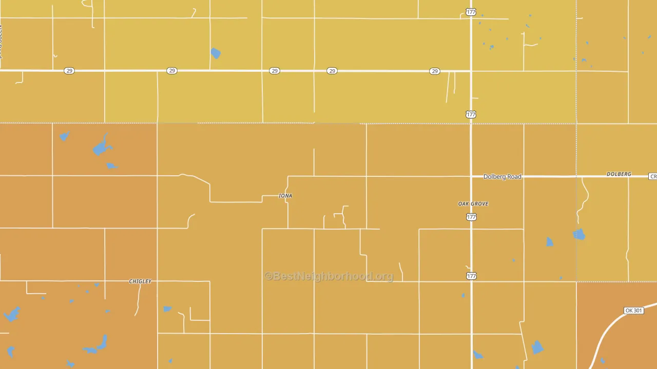 Map of the best neighborhoods in the Iona area, with better matches in green and worse matches in red