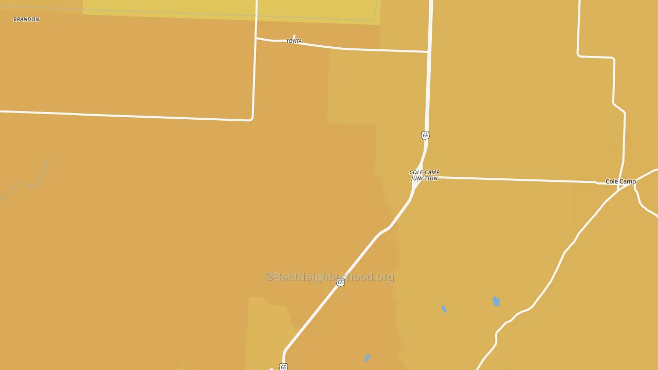 Map of the best neighborhoods in the Ionia area, with better matches in green and worse matches in red