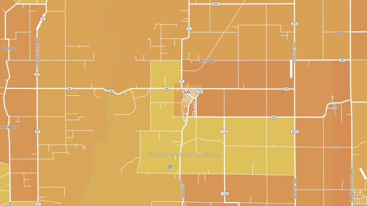 Map of the best neighborhoods in the Iota area, with better matches in green and worse matches in red