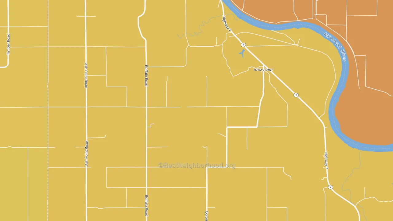 Map of the best neighborhoods in the Iowa Point area, with better matches in green and worse matches in red