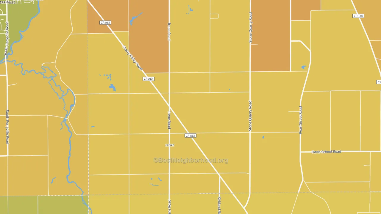 Map of the best neighborhoods in the Irene area, with better matches in green and worse matches in red