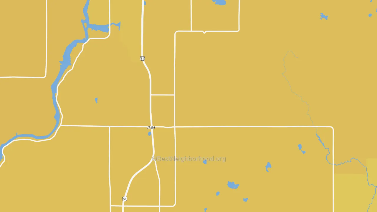 Map of the best neighborhoods in the Irma area, with better matches in green and worse matches in red