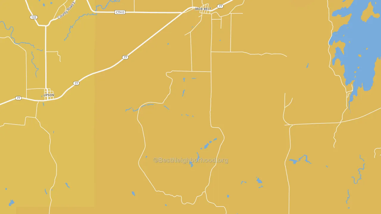 Map of the best neighborhoods in the Iron Belt area, with better matches in green and worse matches in red