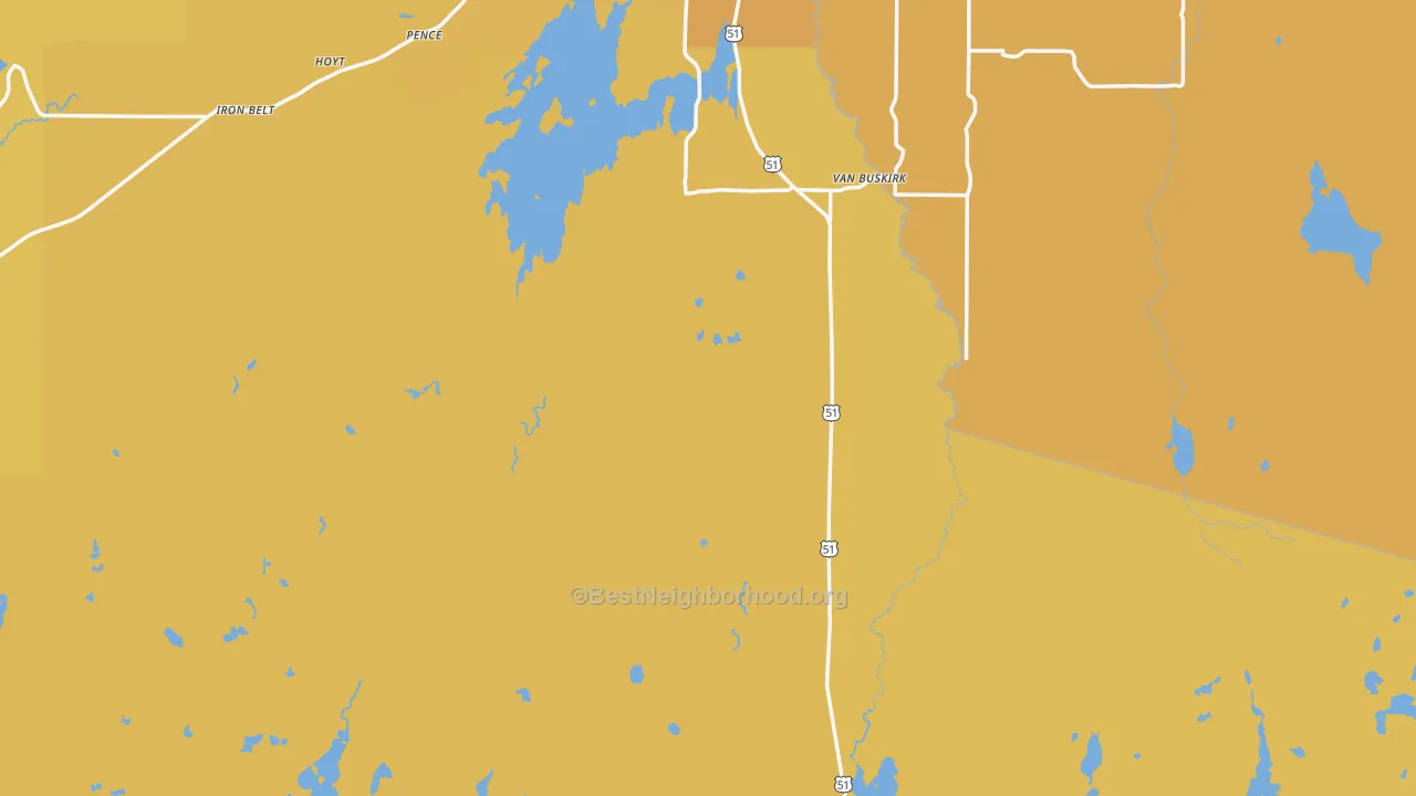 Map of the best neighborhoods in the Iron County area, with better matches in green and worse matches in red
