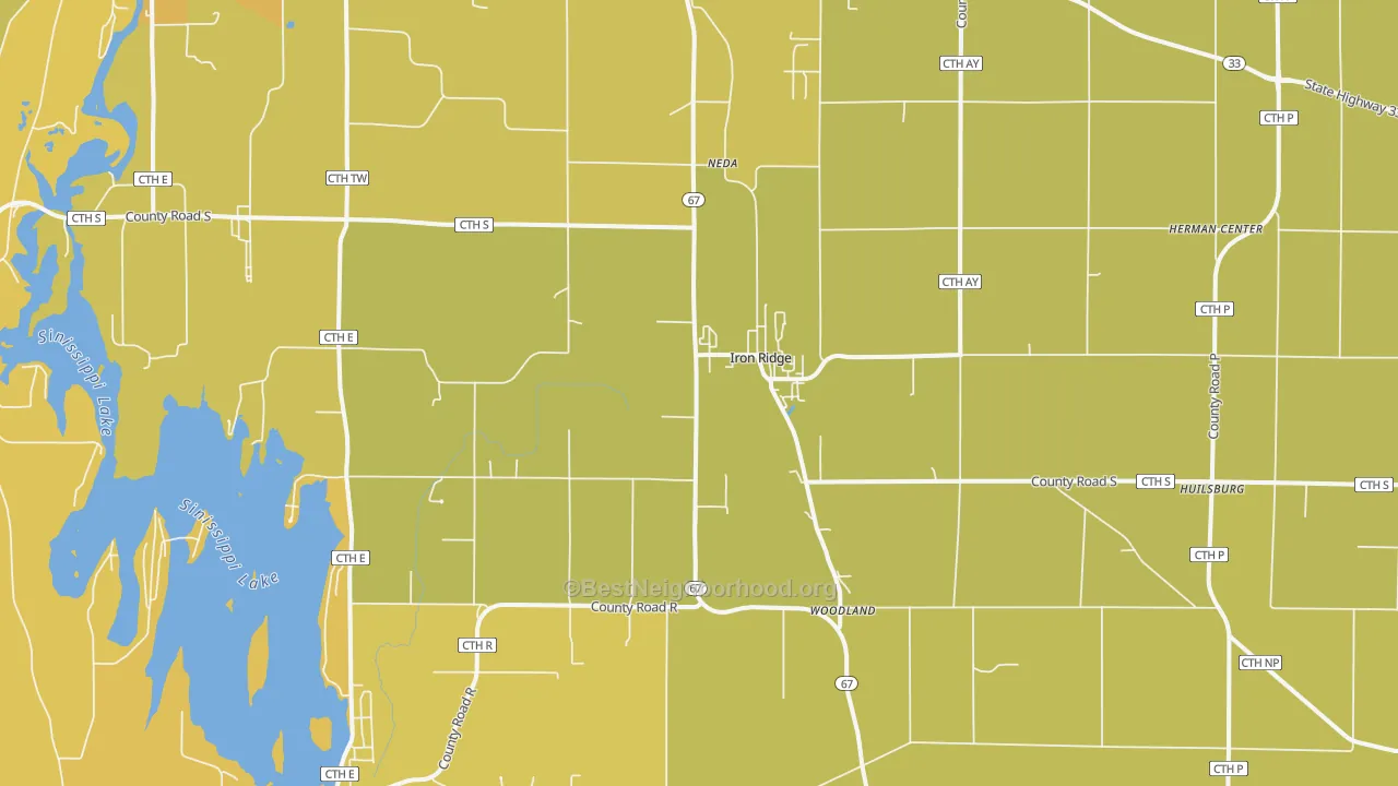 Map of the best neighborhoods in the Iron Ridge area, with better matches in green and worse matches in red