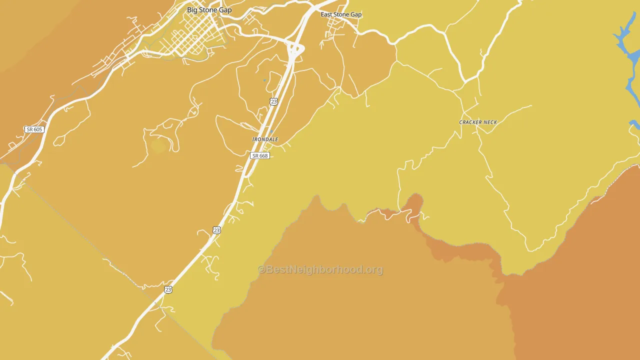 Map of the best neighborhoods in the Irondale area, with better matches in green and worse matches in red
