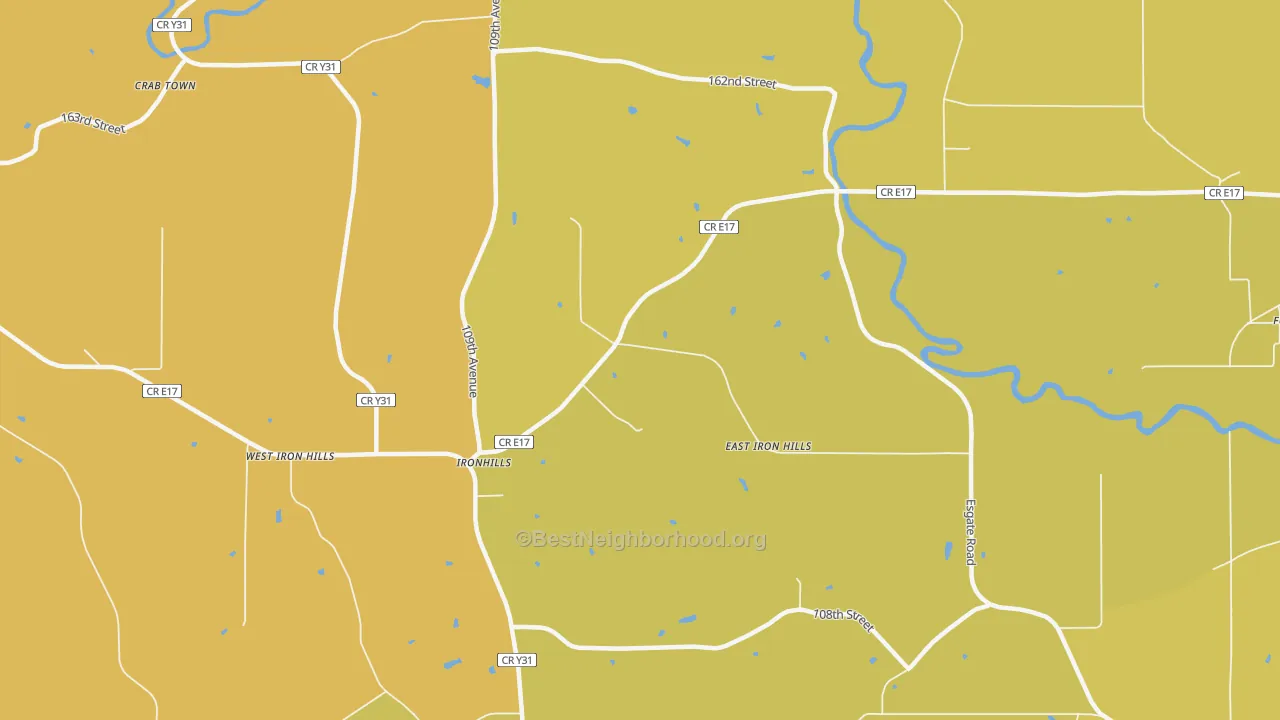 Map of the best neighborhoods in the Ironhills area, with better matches in green and worse matches in red