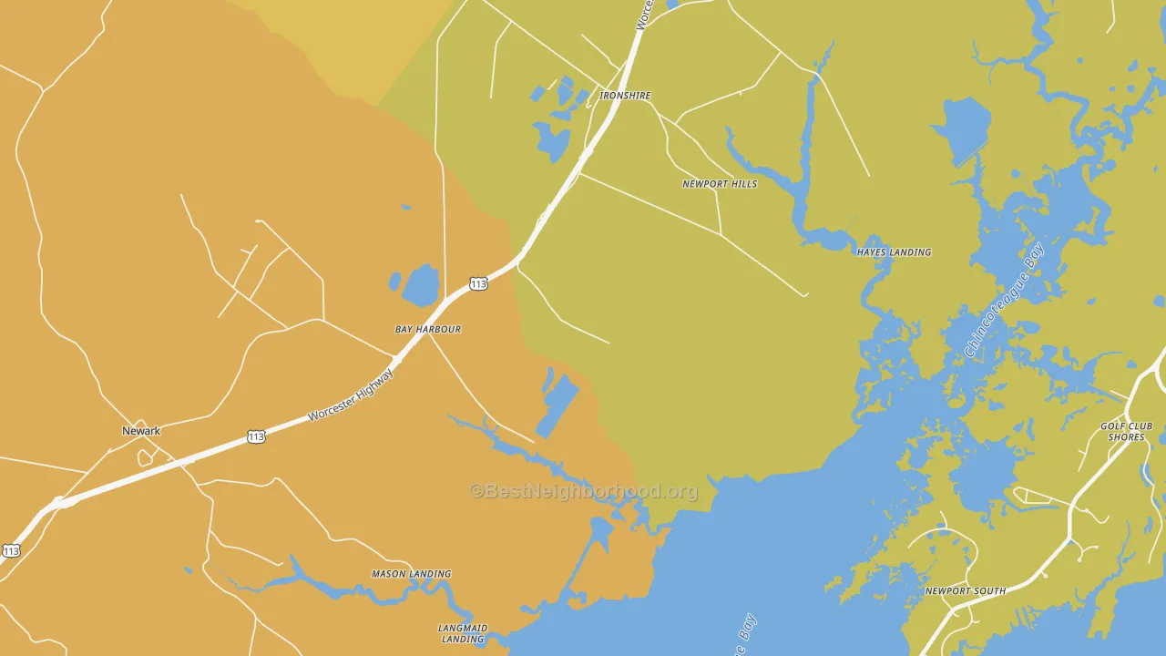 Map of the best neighborhoods in the Ironshire area, with better matches in green and worse matches in red