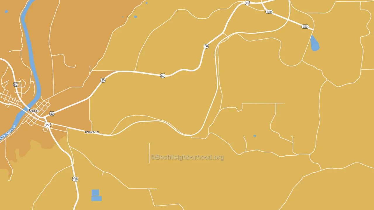 Map of the best neighborhoods in the Ironton area, with better matches in green and worse matches in red
