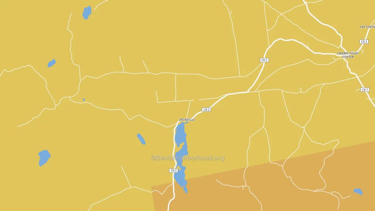 Map of the best neighborhoods in the Ironville area, with better matches in green and worse matches in red