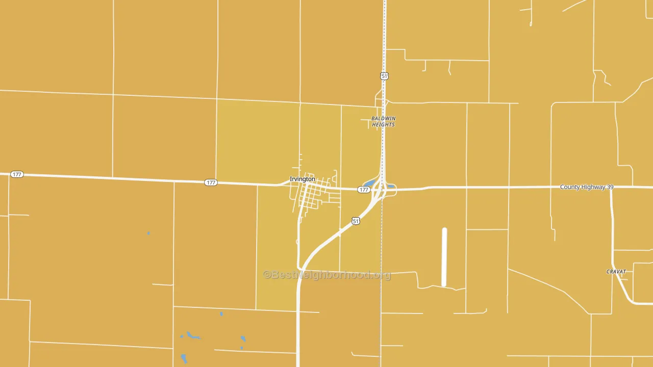 Map of the best neighborhoods in the Irvington area, with better matches in green and worse matches in red