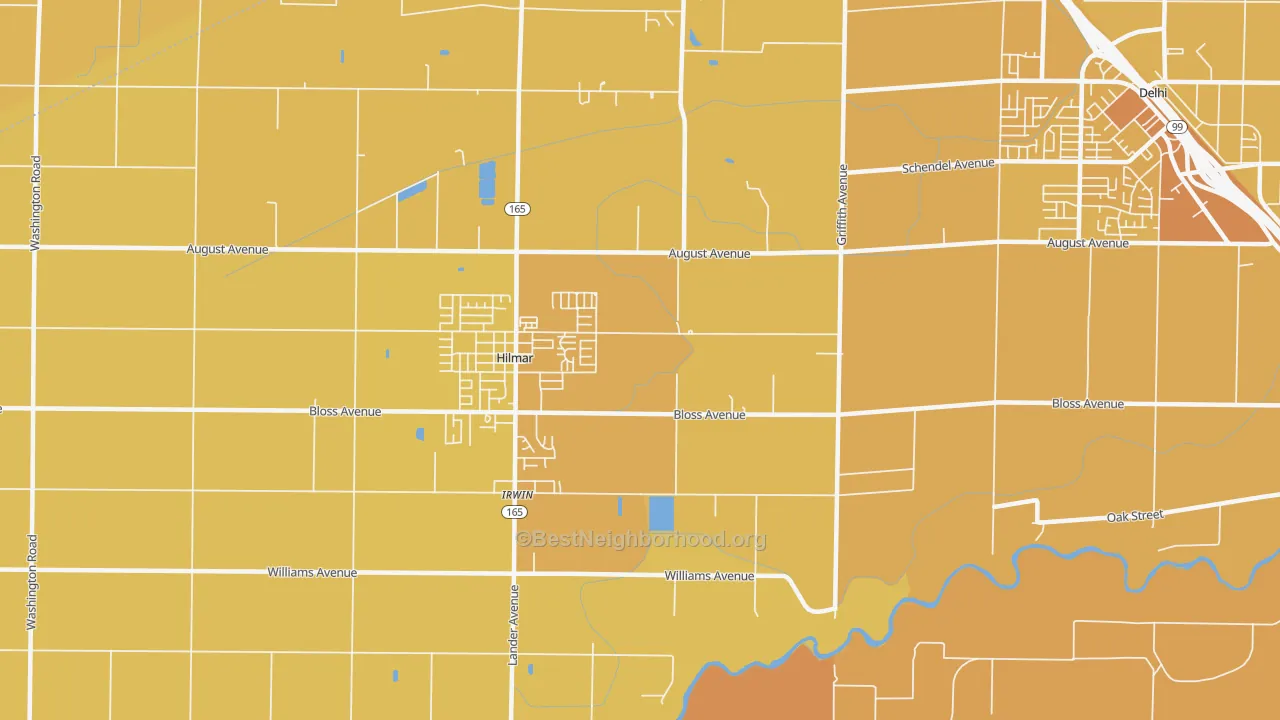 Map of the best neighborhoods in the Irwin area, with better matches in green and worse matches in red