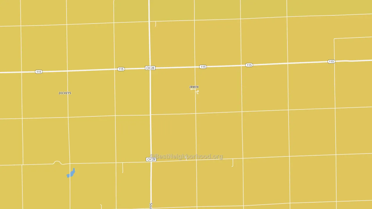 Map of the best neighborhoods in the Irwin area, with better matches in green and worse matches in red