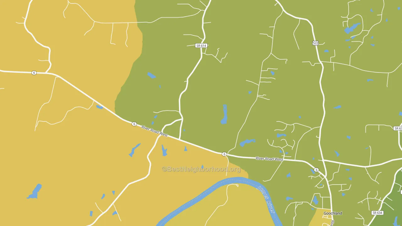 Map of the best neighborhoods in the Irwin area, with better matches in green and worse matches in red