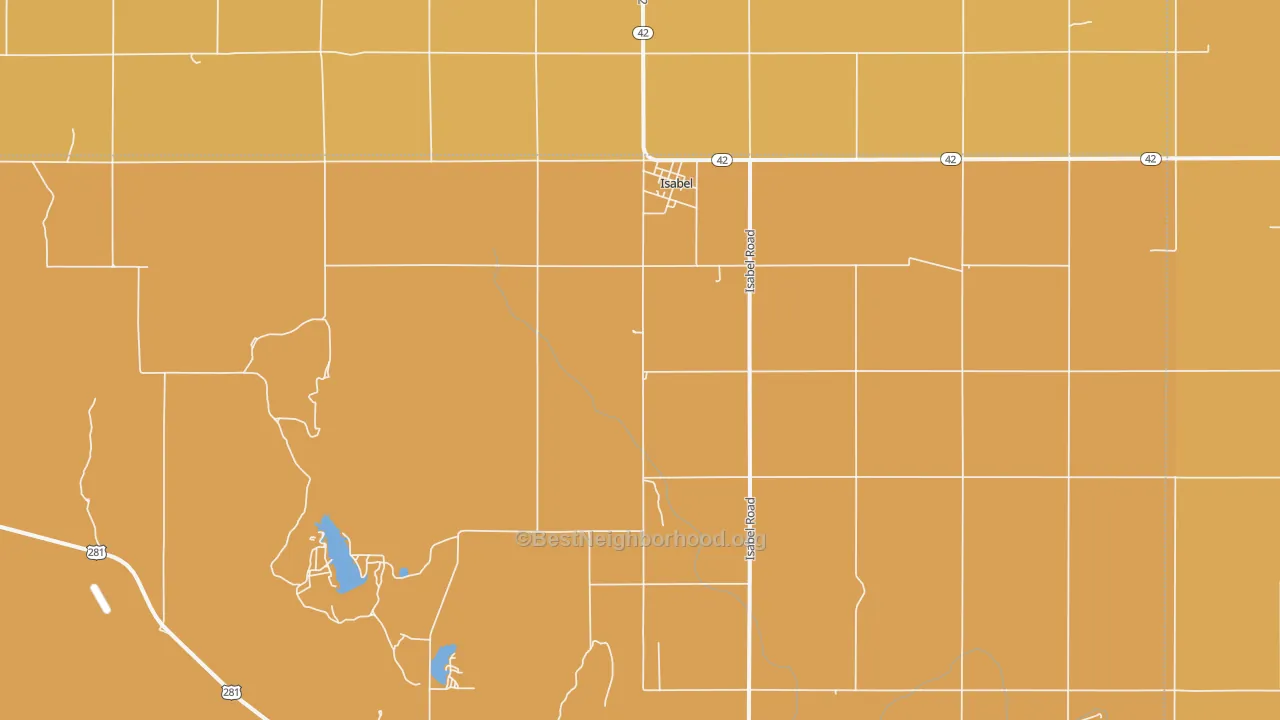 Map of the best neighborhoods in the Isabel area, with better matches in green and worse matches in red