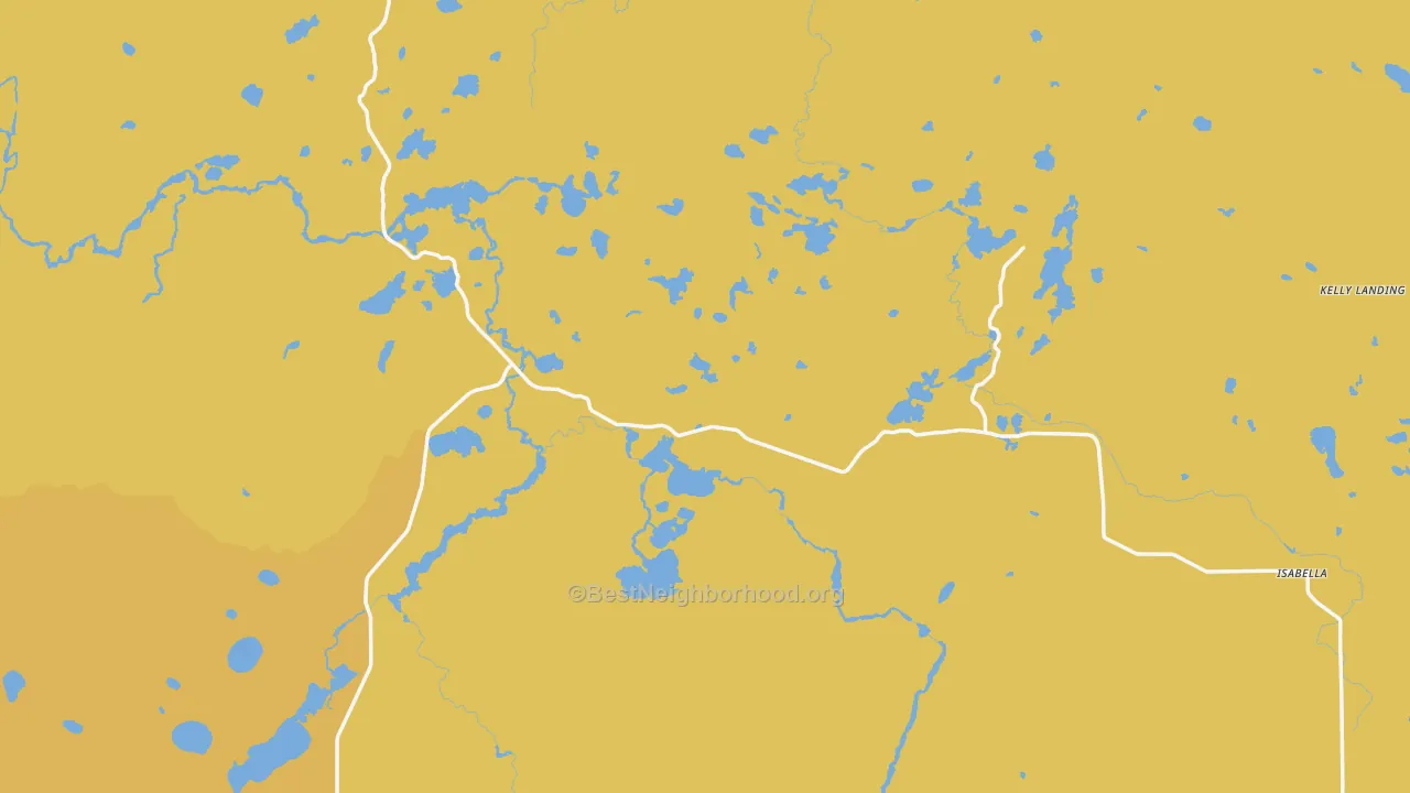 Map of the best neighborhoods in the Isabella area, with better matches in green and worse matches in red
