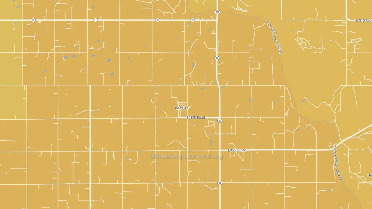 Map of the best neighborhoods in the Isabella area, with better matches in green and worse matches in red