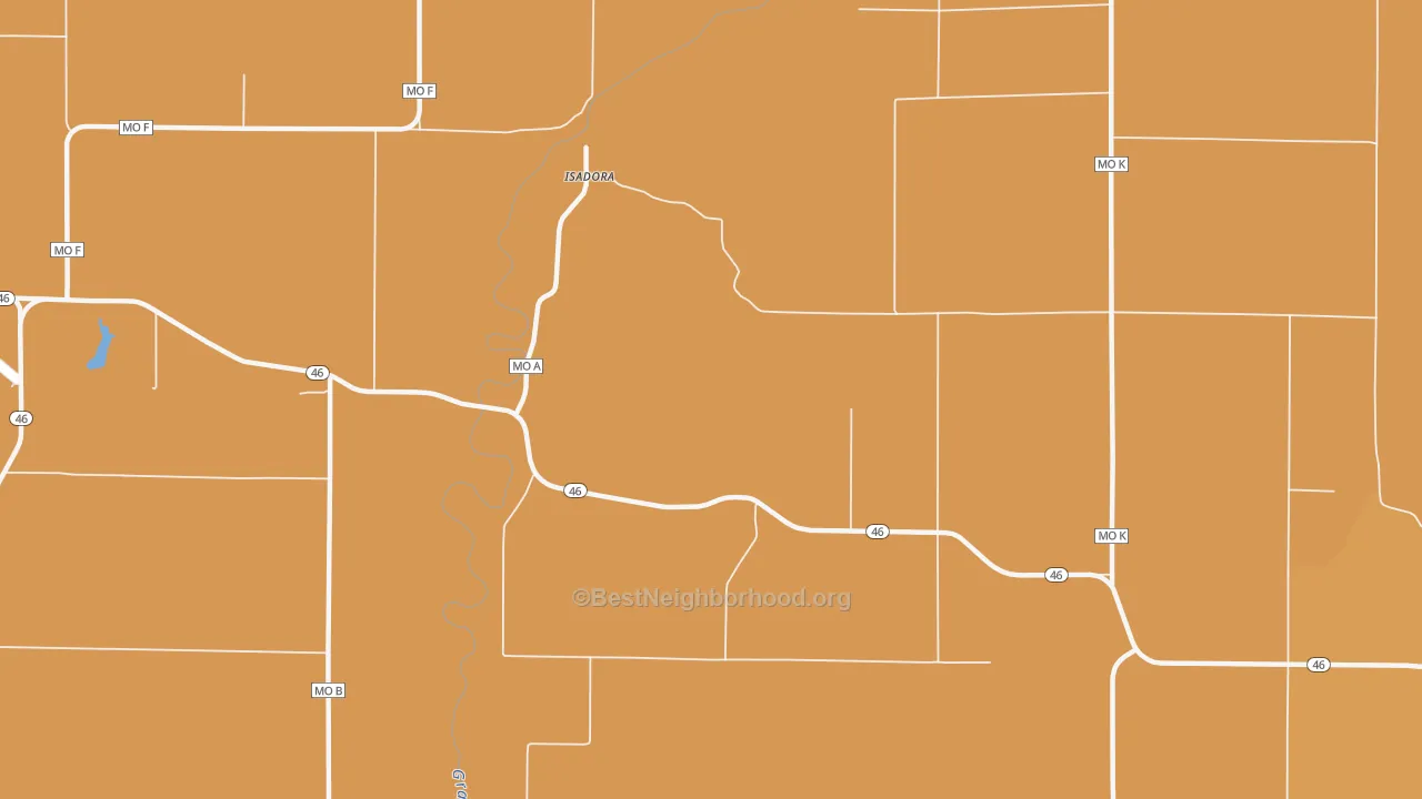 Map of the best neighborhoods in the Isadora area, with better matches in green and worse matches in red