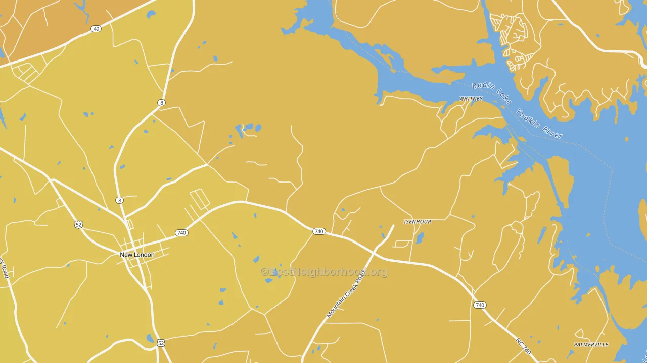 Map of the best neighborhoods in the Isenhour area, with better matches in green and worse matches in red