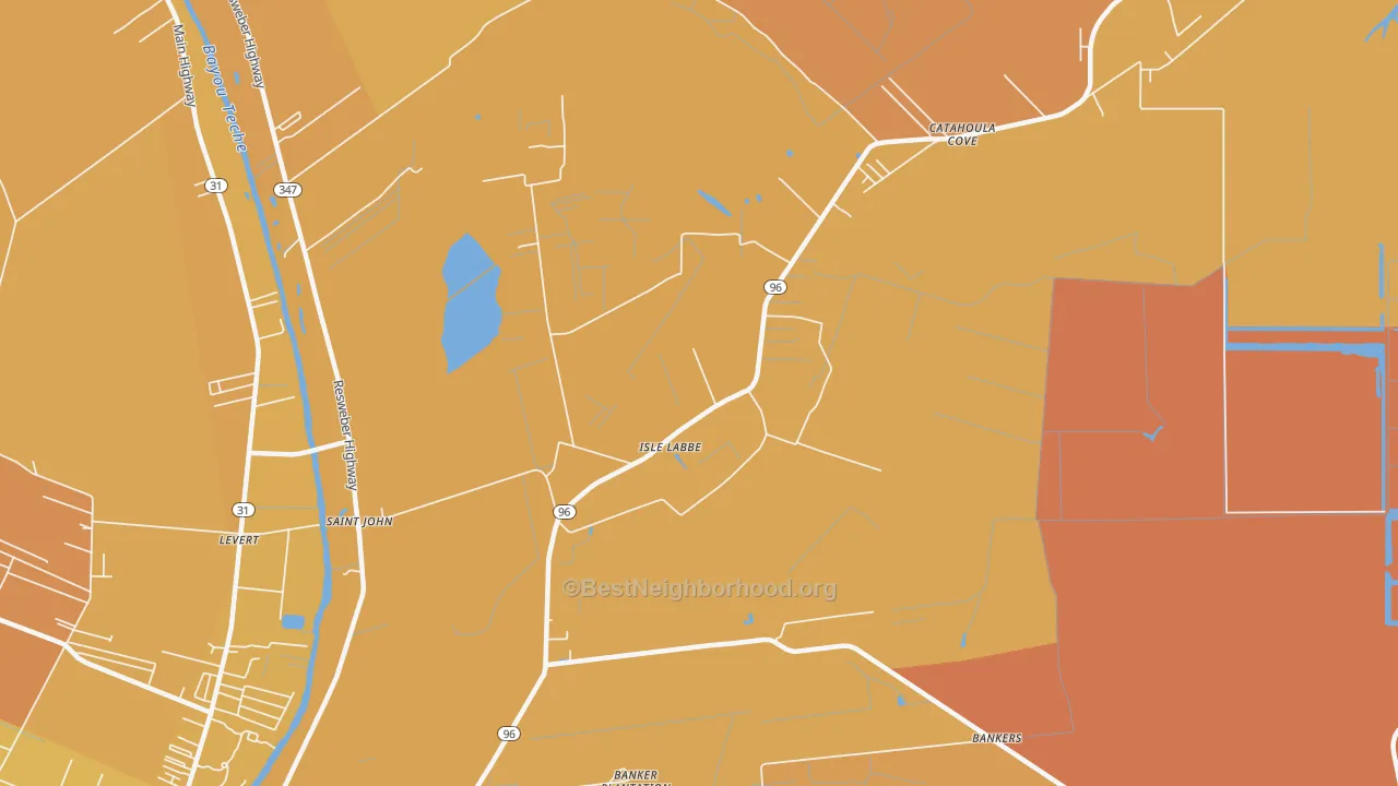 Map of the best neighborhoods in the Isle Labbe area, with better matches in green and worse matches in red