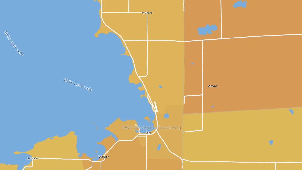 Map of the best neighborhoods in the Isle area, with better matches in green and worse matches in red