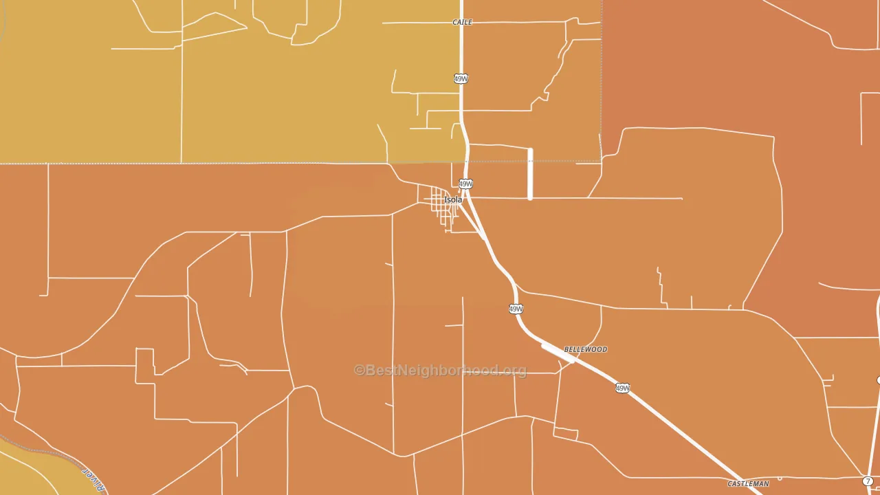 Map of the best neighborhoods in the Isola area, with better matches in green and worse matches in red