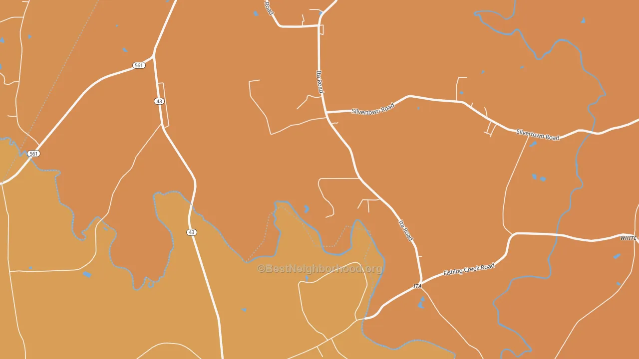 Map of the best neighborhoods in the Ita area, with better matches in green and worse matches in red